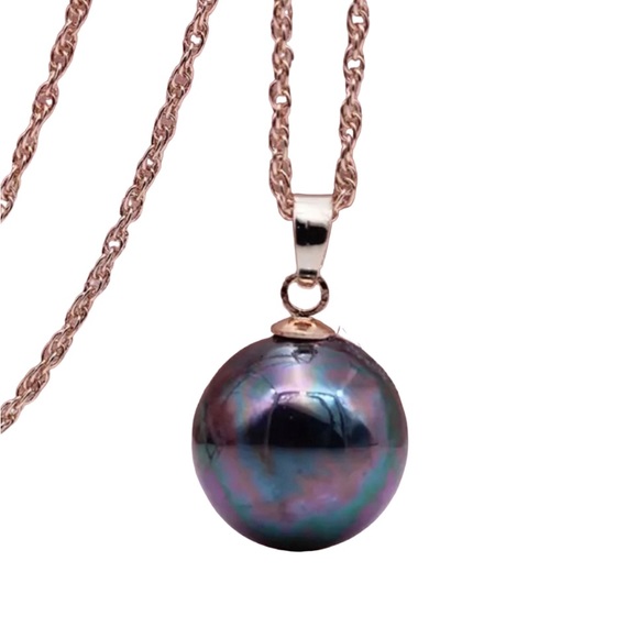 Grathia Cero Jewelry - Freshwater Pearl Pendant and 585 Rose Gold Plated Necklace Black